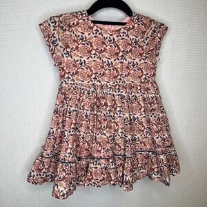 Pink Chicken Girls Floral Block Print Metallic Lurex Tiered Ruffle Dress 2Y